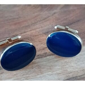 Lenox 14K GF Oval Blue Enamel Cufflinks Men Formal Dress Shirt Accessories